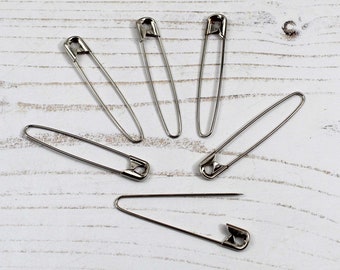 French Style 40mm Coiless Safety Pins for Bead Craft and Jewellery Silver Coloured