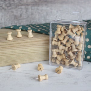 Wooden Push Pins Flat Top Natural Wood Coloured Art Craft Notice Board in Cases