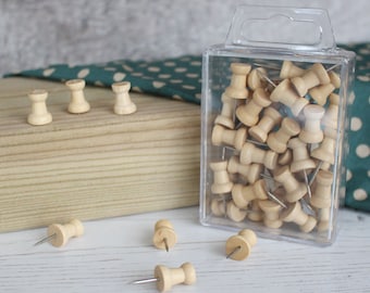 Wooden Push Pins Flat Top Natural Wood Coloured Art Craft Notice Board in Cases