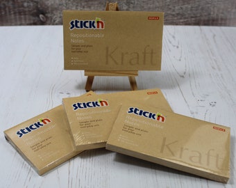 Stick'n Sticky Post Script Memo Pad Notes #5 76mm x 127mm Kraft Brown Paper Stick & Remove It Pack of 4 Pads