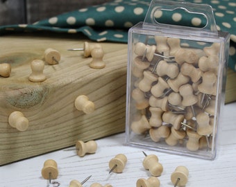 Wooden Push Pins Round Top Natural Wood Coloured Art Craft Notice Board in Cases