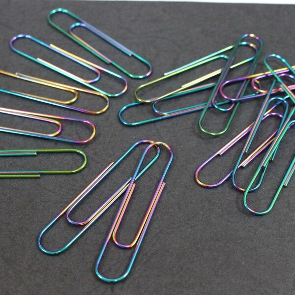 Giant Jumbo 75mm Paper Clips Metallic Explosion of Rainbow Coloured Clips Packs of 10 & 25