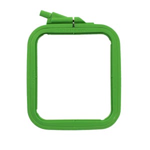 May include: Green plastic embroidery hoop with a locking mechanism. The hoop measures 9.5 inches by 11 inches. The text "No.1 - 110 mm" is printed on the hoop.