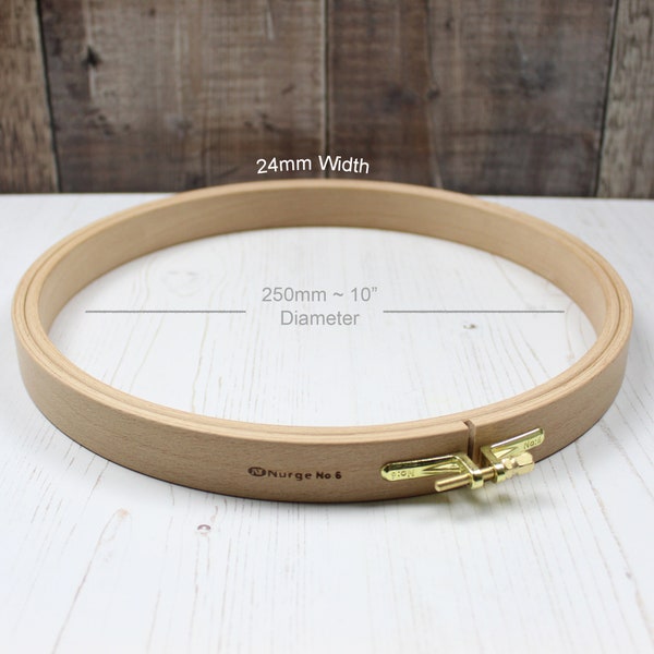 Nurge Wooden Embroidery Hoop Cross Stitch Beech Wood Ring 10" x 24mm Depth