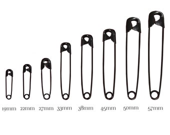 Premium Quality Black Safety Pins Made from Hardened Steel Pin Wire in 8 Sizes