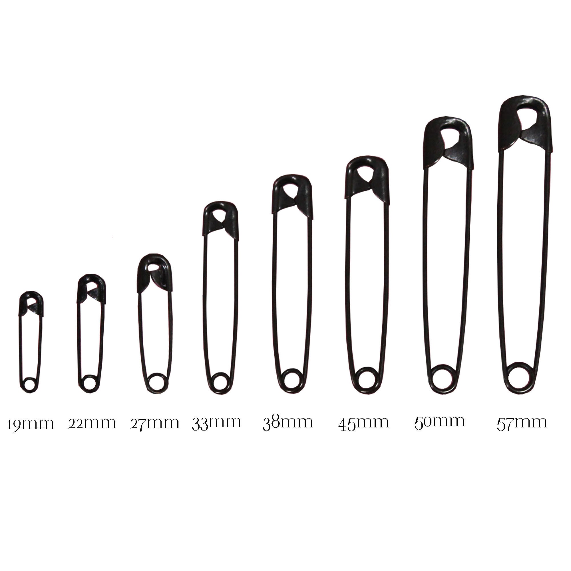 Premium Quality Black Safety Pins Made from Hardened Steel Pin Wire in 8  Sizes