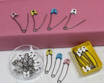 Quality Nappy Pins Baby Safety Snap Lock Metal Cap Diaper Pins in 3 Colours