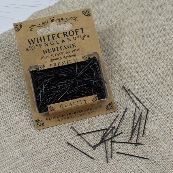 Whitecroft Heritage Dressmaker Gerade Schwarze Display Pins 26mm x 0,80mm