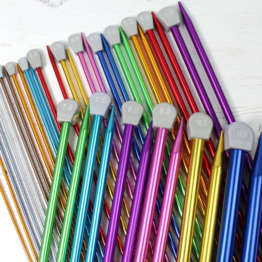 Coloured Knitting Needles Aluminium Metal Knit Pins 21 Sizes in 35cm