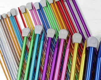Coloured Knitting Needles Aluminium Metal Knit Pins 21 Sizes in 35cm Length