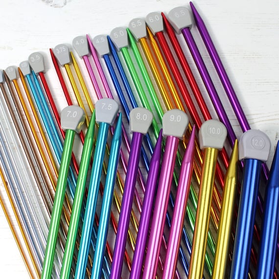 Coloured Knitting Needles Aluminium Metal Knit Pins 21 Sizes in 35cm Length  