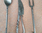 Set of 3 pc Twisted Forged Cutlery Set Viking Cutlery Knife, Spoon Fork