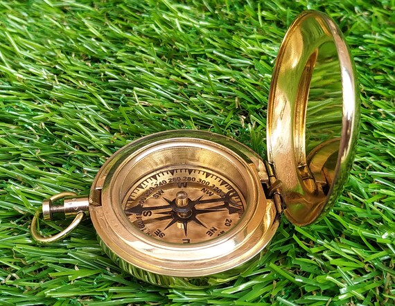 Nautical Decorative Brass Push Button Compass Maritime Vintage Pocket Compass