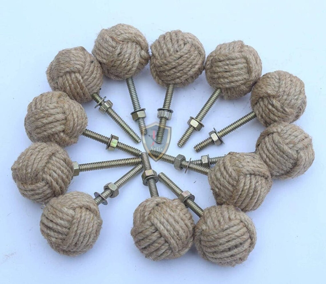 Nautical Jute Rope Door Knob Knotty Door knob Handle Drawer Etsy