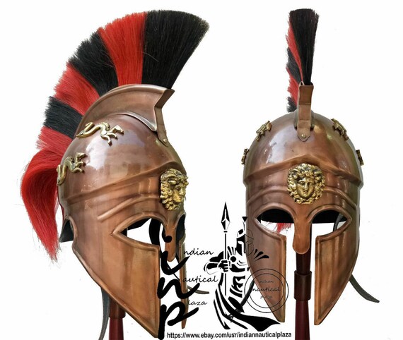 Medieval Greek Corinthian Armour Helmet Blue & White Plume Knight Spartan