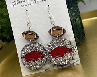 Razorback Earrings: Hand-Painted, Rhinestone Inlay