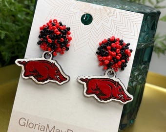 Hand Painted Razorback Earrings - GloriaMayDesigns Laser Engraved
