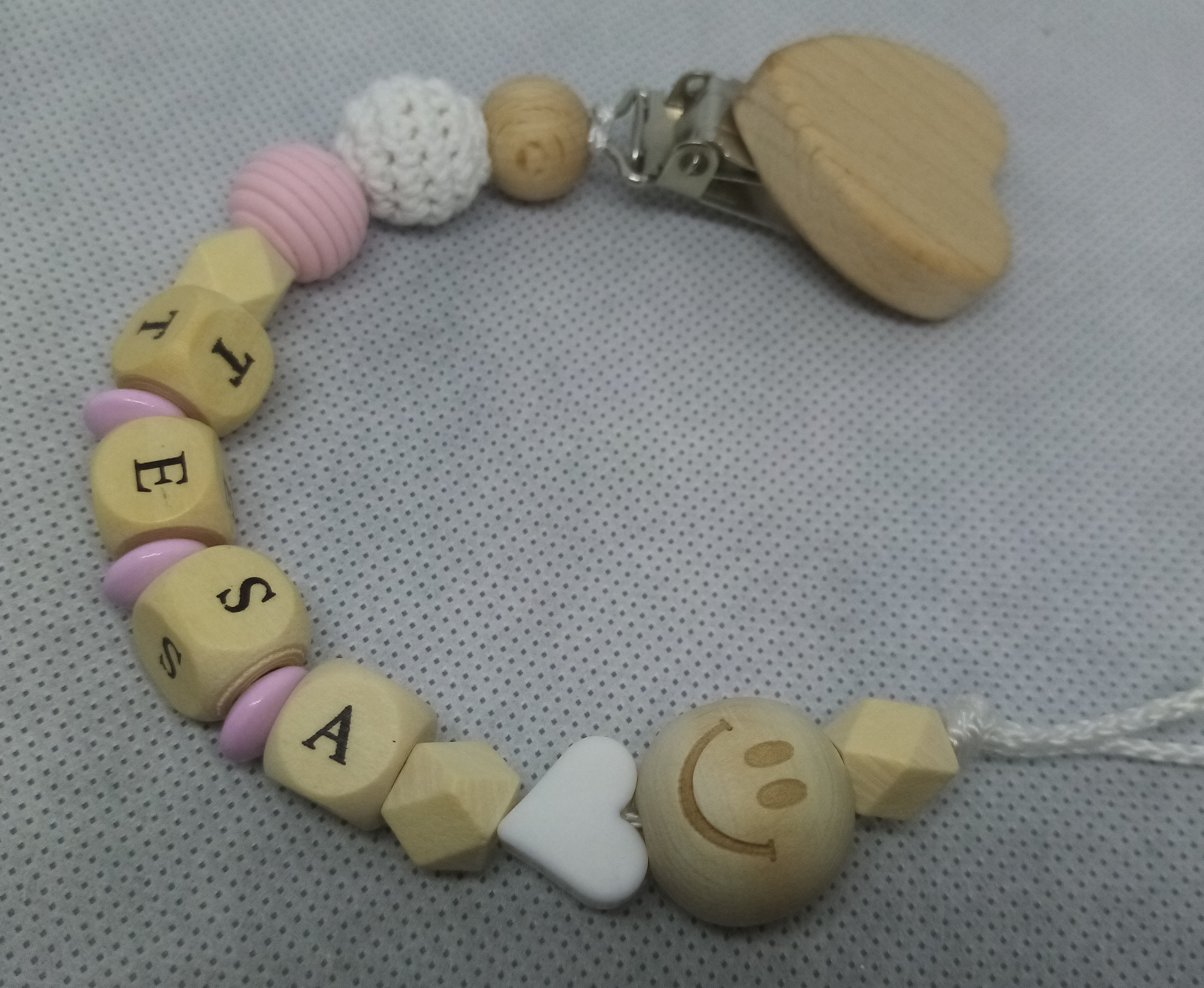 Pacifier Necklace With Name Baby Girl Natural Wood Beads Etsy