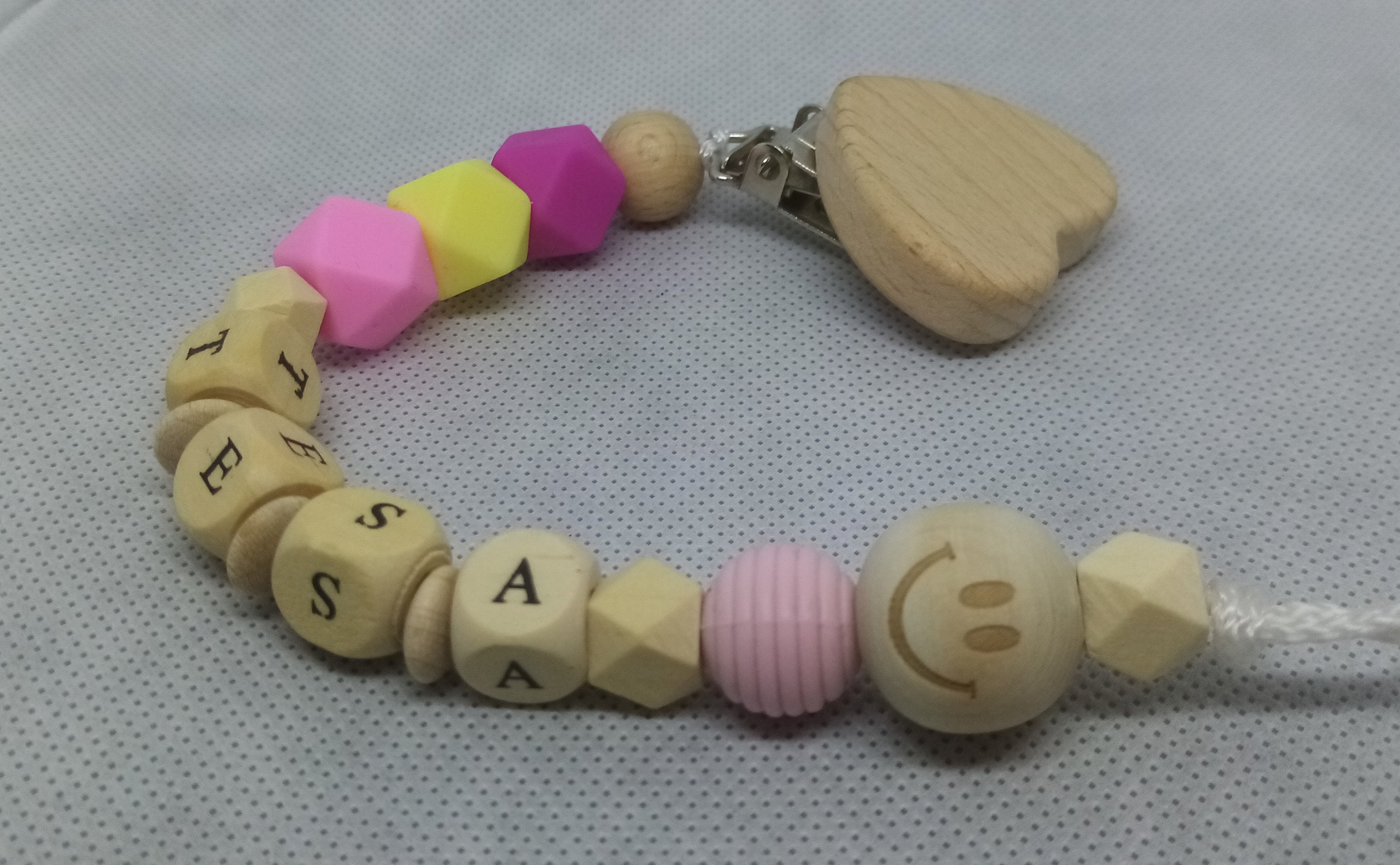 Pacifier Necklace With Name Baby Girl Natural Wood Beads Etsy UK