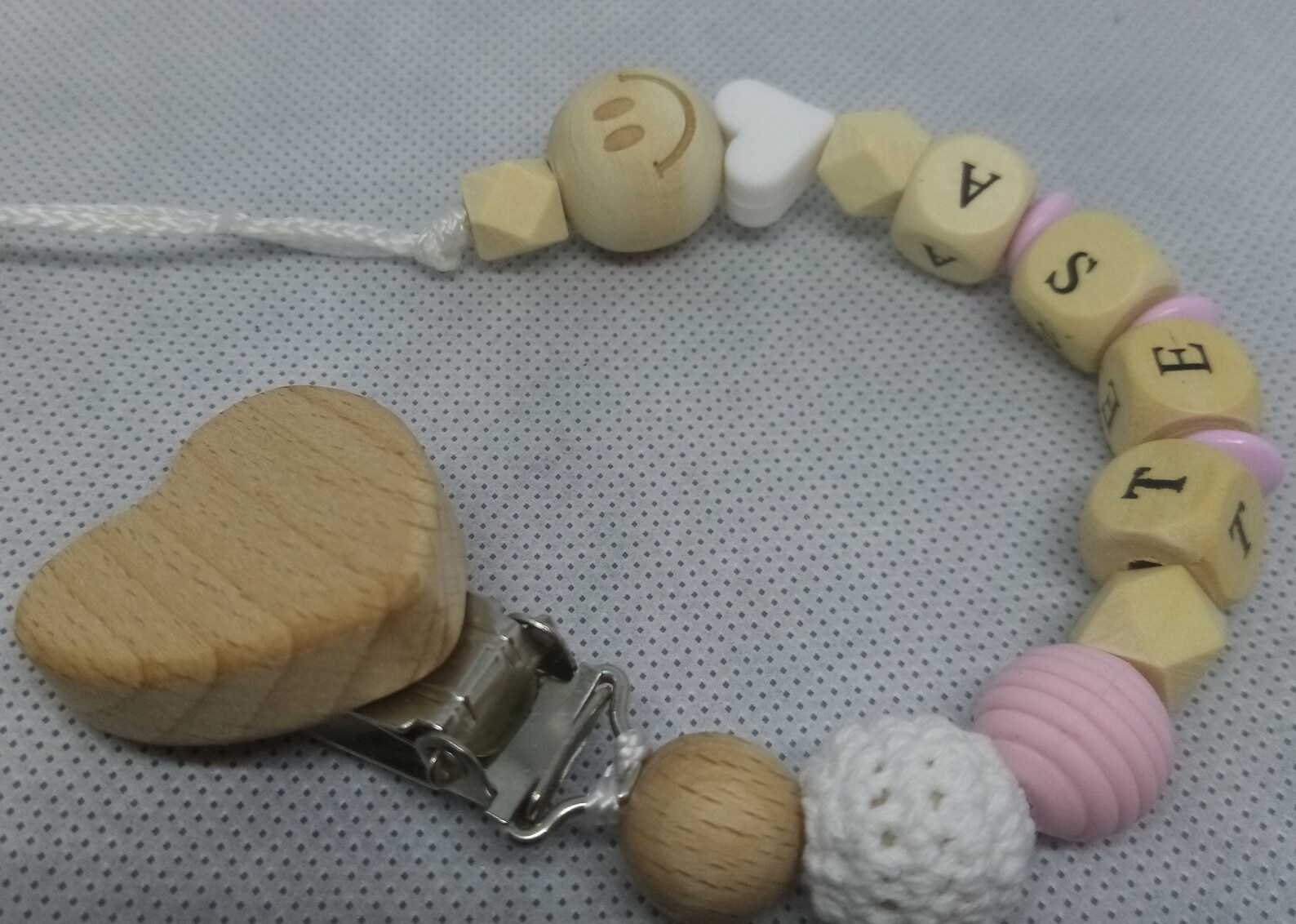 Pacifier Necklace With Name Baby Girl Natural Wood Beads Etsy