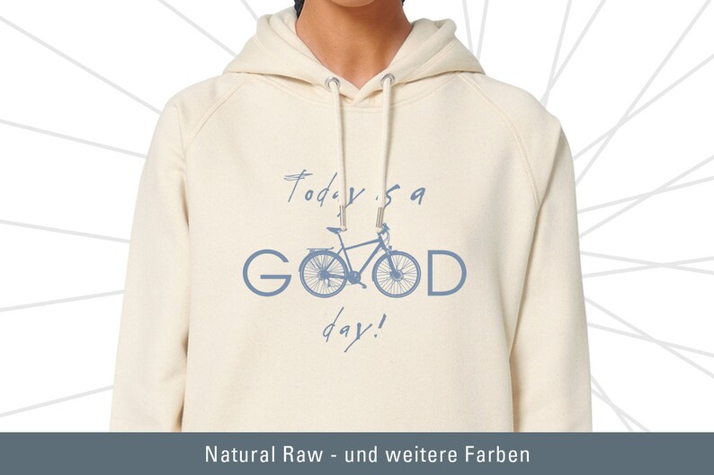 Women's hoodie bike, cycling, original bicycle motif, hoodie with side pockets Natural Raw