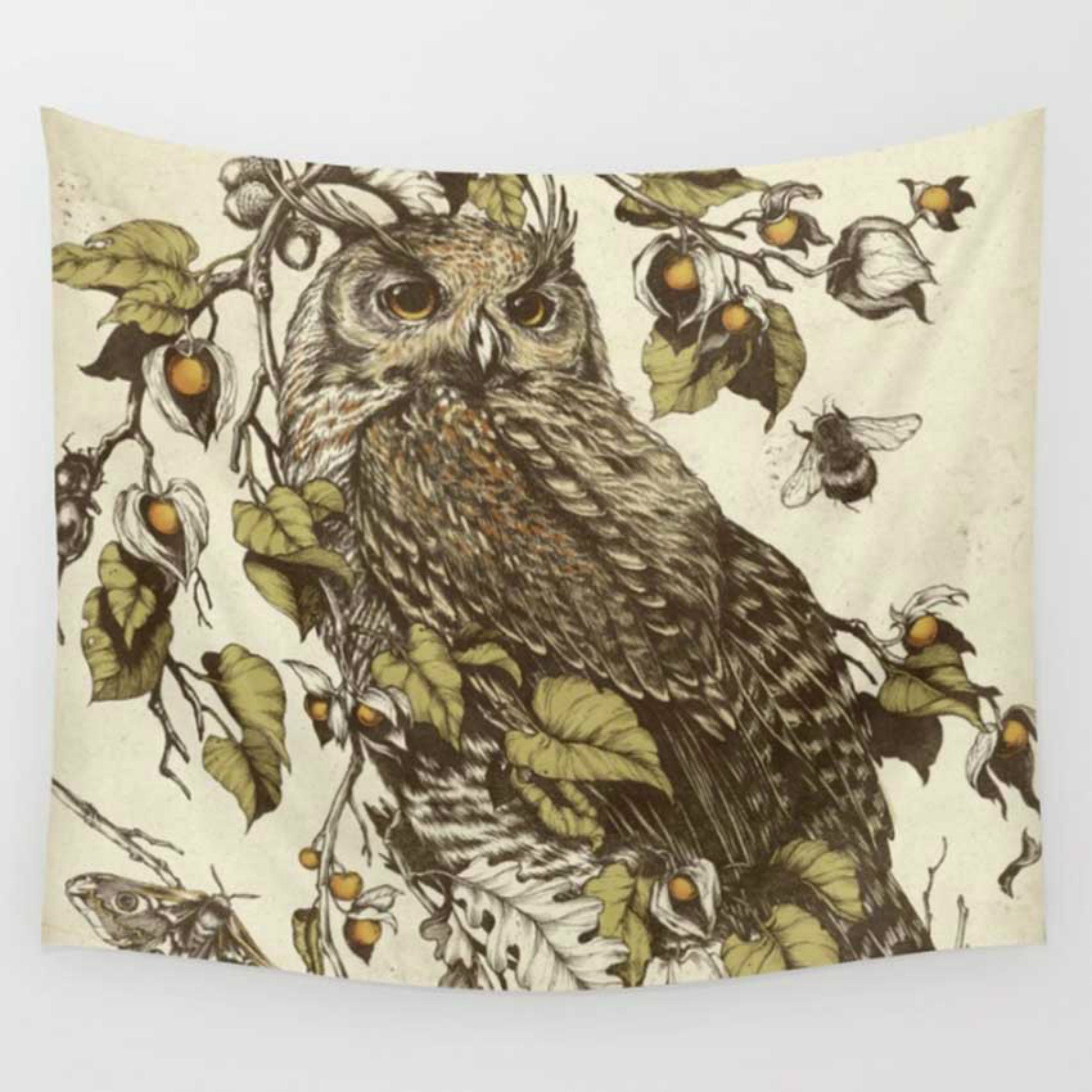Wall Tapestry Owl Tapestry Bird Tapestry Owl Wall Art Etsy