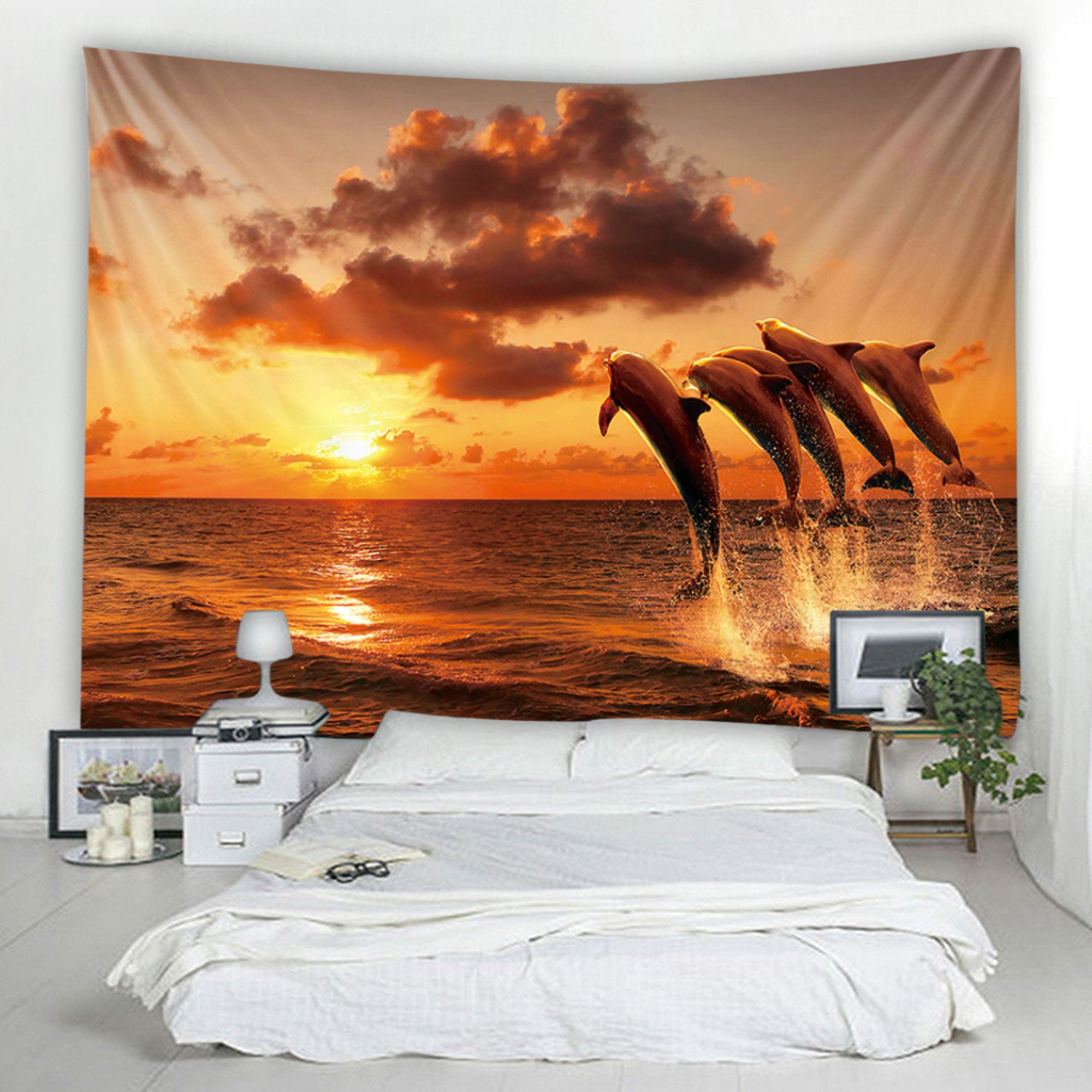 Dolphins Tapestry Classy Art Wall Hangings Sea Romantic Etsy