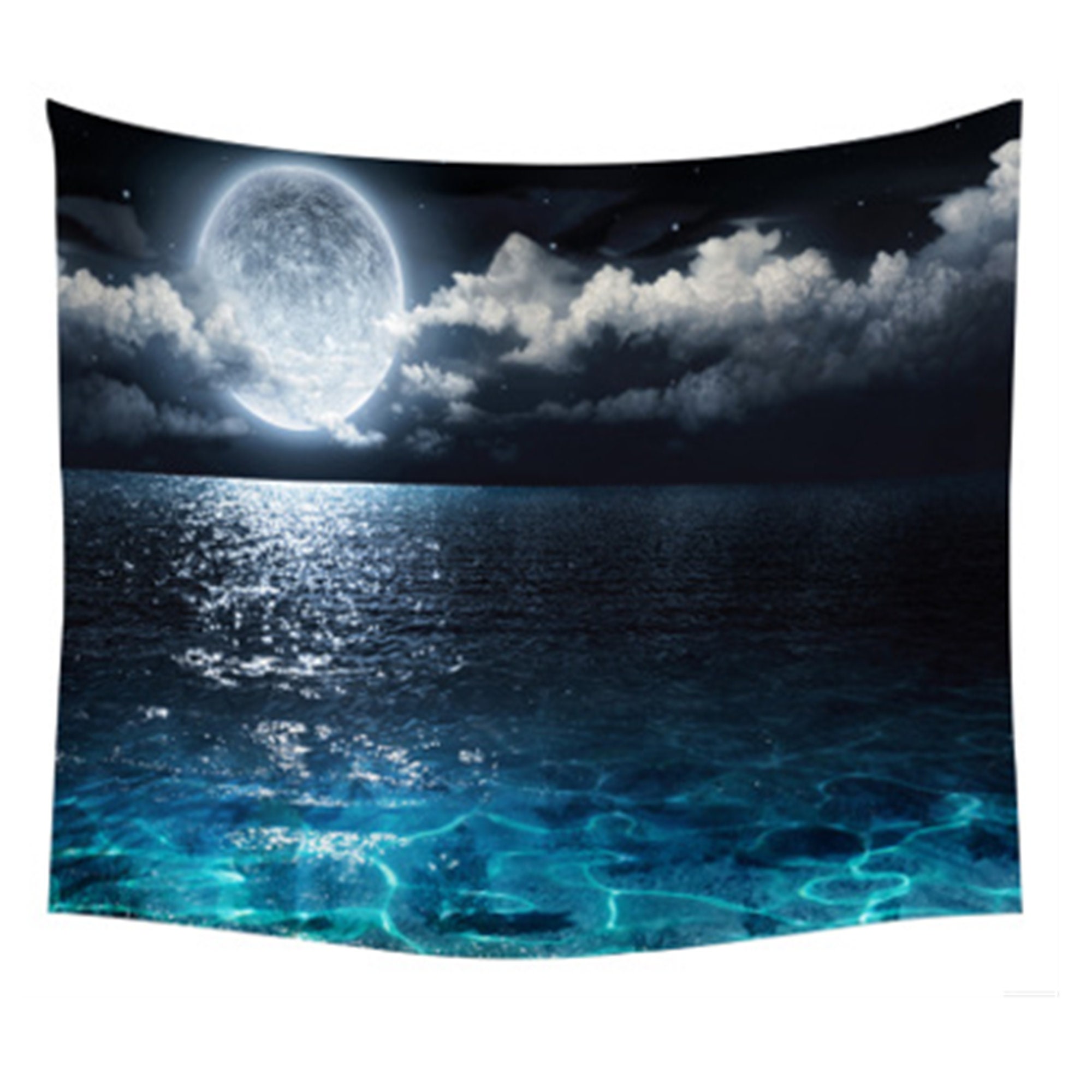 Blue Ocean Tapestry Ocean Wall Hanging Night Sky Art Moon Etsy
