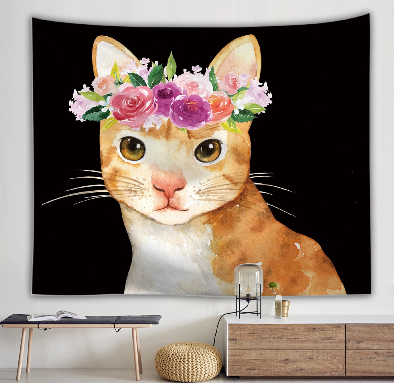 Cat Tapestry Wall Hanging Cat Wall Art Artwork Cat Home Etsy