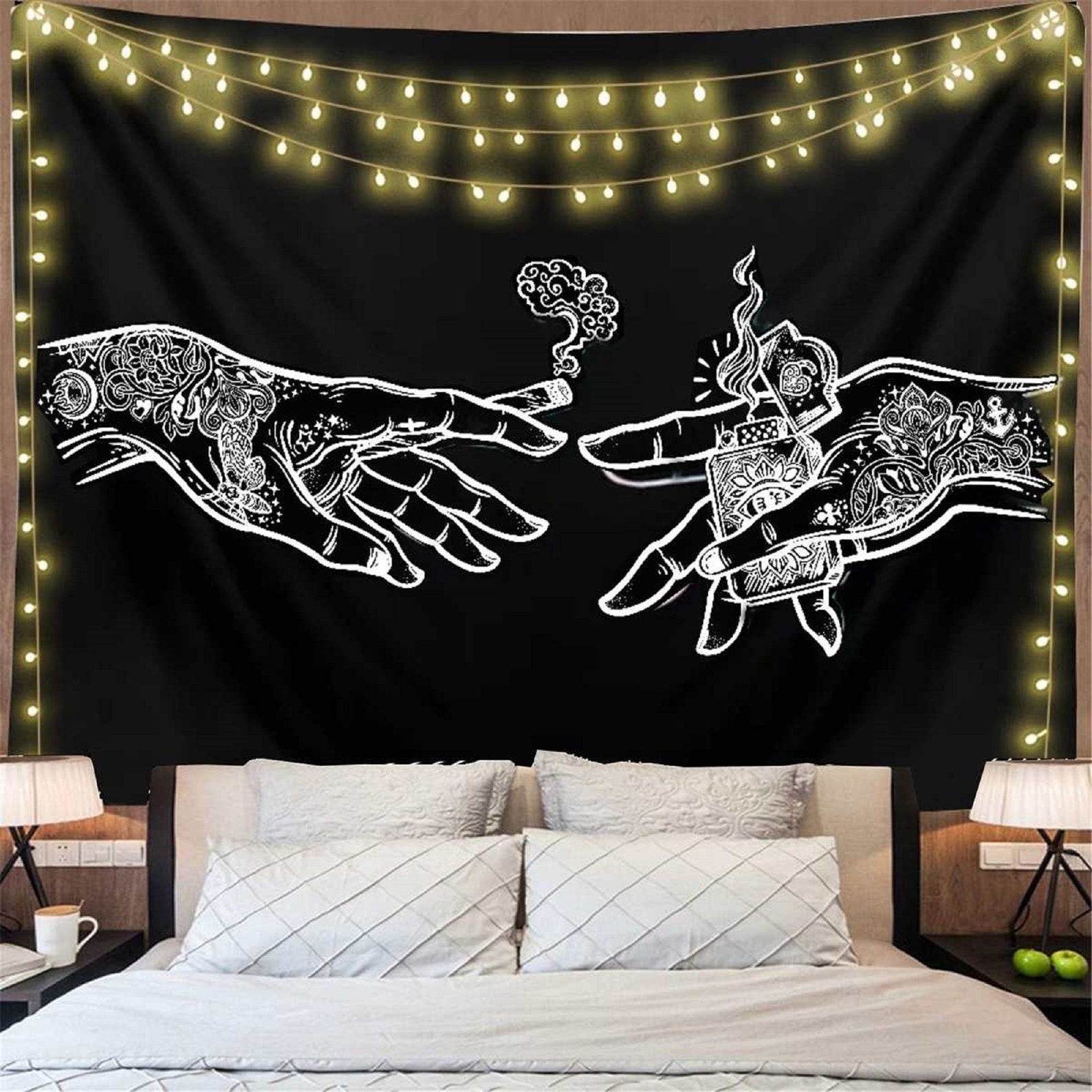 Wall Tapestry Black Wall Hanging Smoke Wall Decor White and Etsy