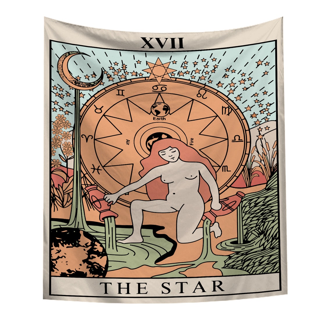 Tarot Card Tapestry The Star Hanging Astrology Wall Decor Etsy