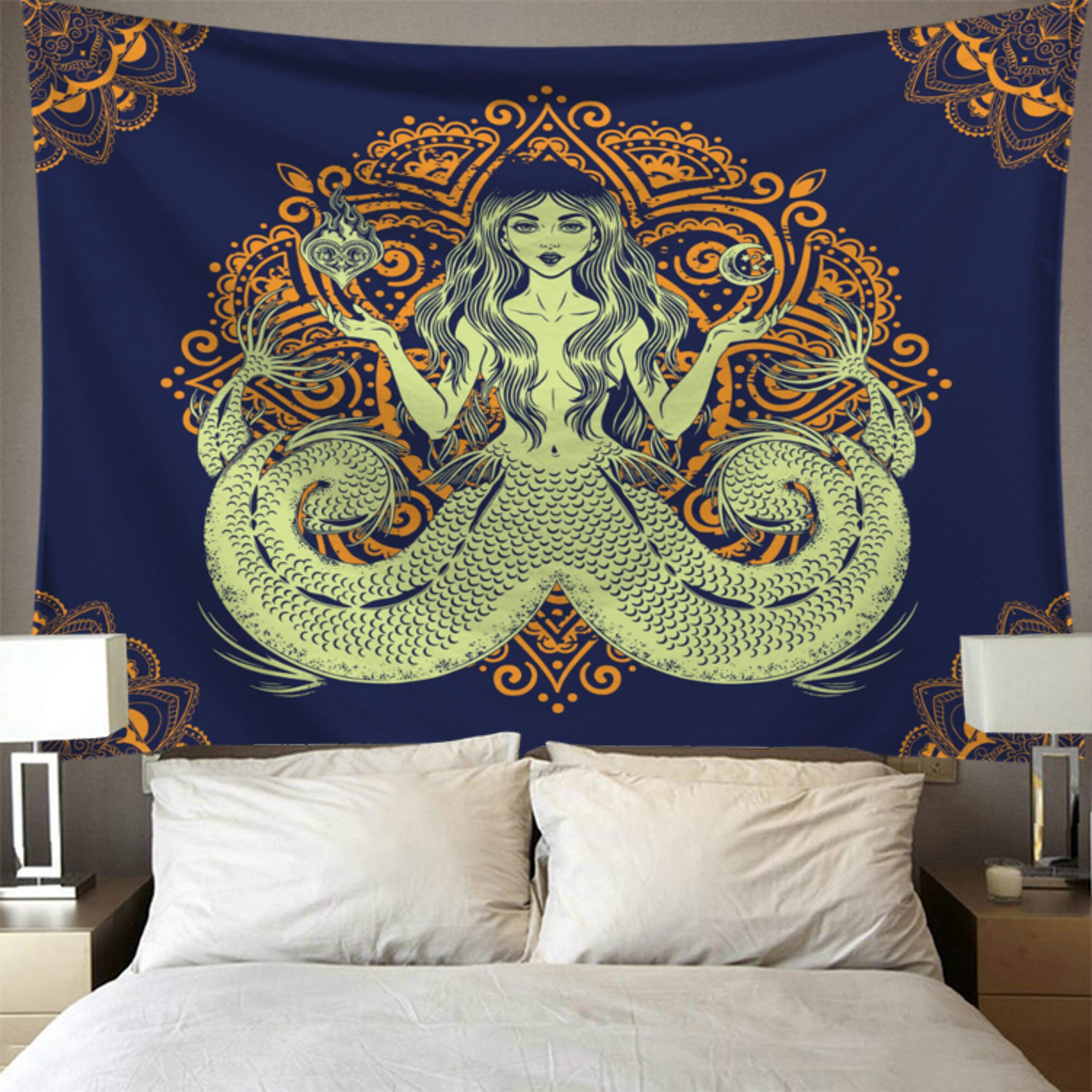 Mermaid Tapestry Mermaid Wall Art Mandala Hanging Large Etsy