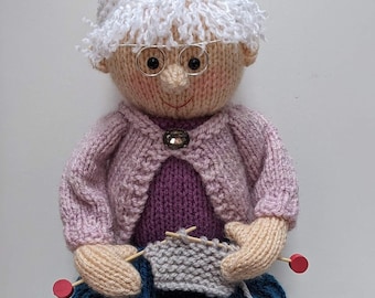 Knitting pattern. PDF digital download. Knitting Nana shelf sitter. Pattern download. Knitted flat. ENGLISH ONLY.