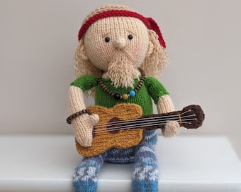 Knitting pattern. PDF digital download. Mr Happy Hippy shelf sitter . Shelf sitter Pattern download. Knitted flat. ENGLISH ONLY.
