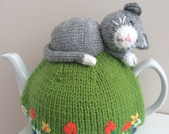 Tea cosy Knitting pattern. PDF digital download. Cat nap tea cosy knitting pattern. .Tea cosy pattern for a 2.5 pint tea pot.