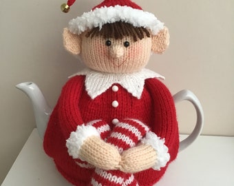 Tea cosy knitting pattern. PDF digital download. Cheeky elf tea cosy knitting pattern for a 2.5 pint teapot