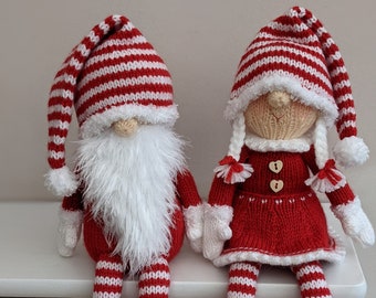 Knitting pattern. PDF digital download. Crimble gnomes, boy and girl shelf sitters .Pattern download.