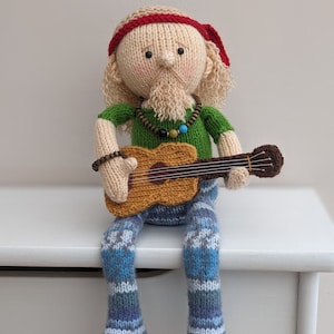 Knitting pattern. PDF digital download. Mr Happy Hippy shelf sitter . Shelf sitter Pattern download. Knitted flat. ENGLISH ONLY.