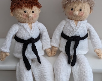 Knitting pattern. PDF digital download. The Karate Kids shelf sitters. Pattern download. Written in English only