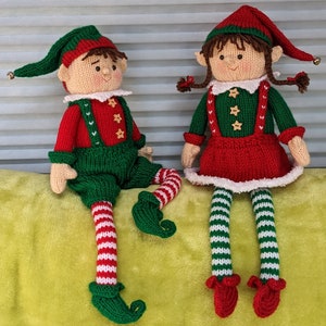 Knitting pattern. PDF digital download. Holly and Jolly the cheeky elves. shelf sitter. Knitted flat. ENGLISH ONLY.