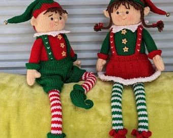 Knitting pattern. PDF digital download. Holly and Jolly the cheeky elves. shelf sitter. Knitted flat. ENGLISH ONLY.