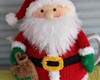 Tea cosy knitting pattern. PDF digital download. Santa Claus. Tea cosy knitting pattern for a 6 cup teapot. Knitted flat. ENGLISH ONLY