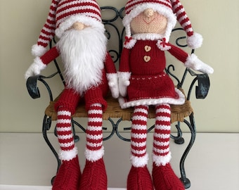 Knitting pattern. PDF digital download. Crimble gnomes, boy and girl shelf sitters .Pattern download. Knitted flat. ENGLISH ONLY.