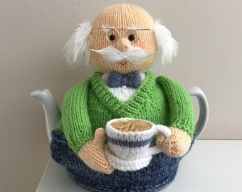 Tea cosy knitting pattern. PDF digital download. Grandpa.Cosypots design will fit a 2-2.5 pint teapot. Knitted flat. ENGLISH ONLY.