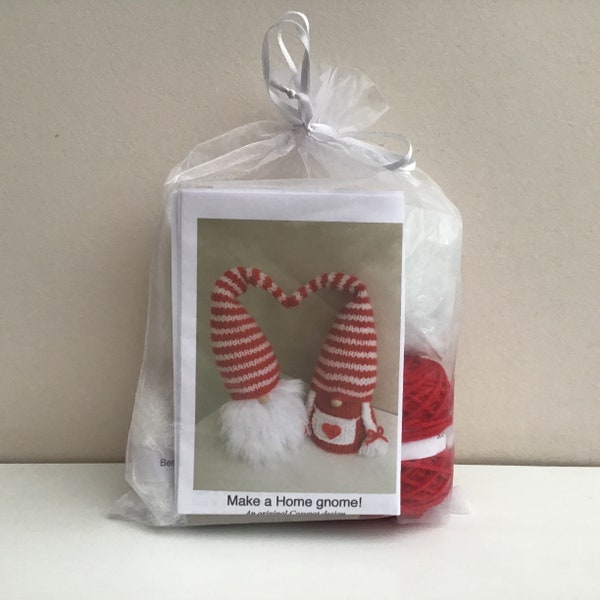 Knitting kit to make these two Love gnomes/ home gnomes . Great gift idea. Knitting on the go!