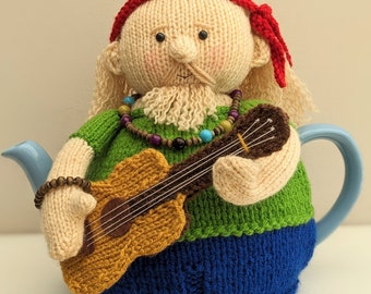 Tea cosy knitting pattern. PDF digital download. Mr Happy Hippy. Tea cosy knitting pattern for a 6 cup teapot.