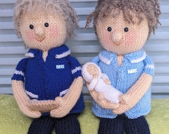 Knitting pattern. PDF digital download. Maggie & Mary, Nurse and midwife shelf sitters. Pattern download. Knitted flat. ENGLISH ONLY