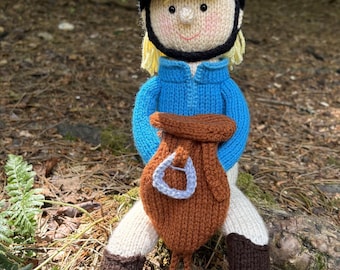 Knitting pattern. PDF digital download. Riley goes horse riding shelf sitter. Mascot doll. Knitted flat. Single point needles. English only.