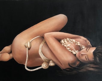 Living the moment: Naked woman with shells