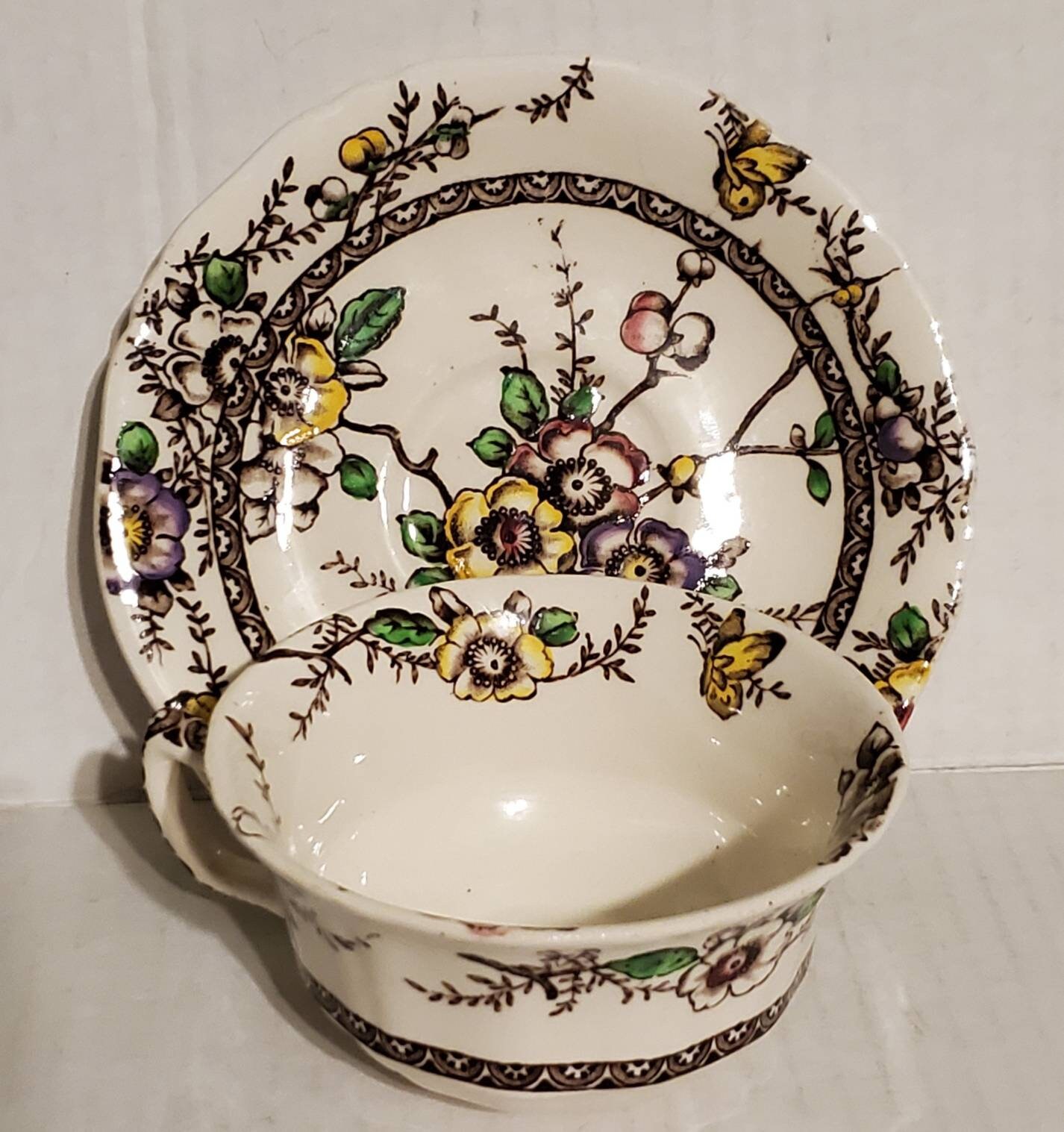 Vintage Alfred Meakin Medway Decor Cup and Saucer Brown Multicolor